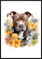 A2 PLAKAT PIES W KWIATACH RASA PITBULL