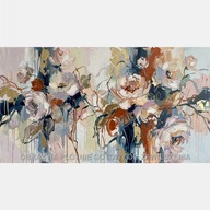 Kwiaty abstrakcja florystyczna obraz olejny na płótnie 55x100 do salonu art