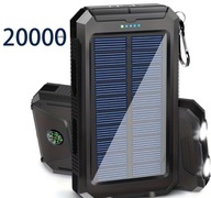 Power Bank Solarny 20000mAh, Ładowarka do Telefonu na Kemping, 2x usb led