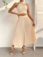 BEŻOWA DŁUGA SPÓDNICA PLISOWANA 40 L j.nowa