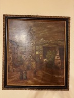 Obraz stary z czasów PRL lata60-te antyk w ramie ozdobnej 58cm/51cm sztuka