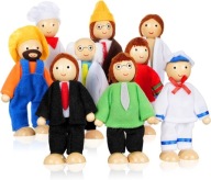 LALECZKI DREWNIANE RODZINA MAŁE LALKI DO DOMKU ZESTAW 9 SZTUK DLA DZIECI