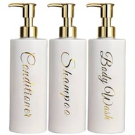 Wielorazowe butelki dozownik 3x500ml szampon żel odżywka biało-złote SEOL