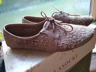 LEKKIE BUTY BALERINY WIĄZANE roz.37 AŻUROWE