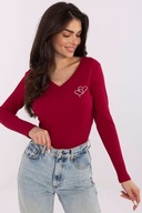 BLUZKA BURGUNDOWA Z DŁUGIMI RĘKAWAMI PRĄŻKOWANY MATERIAŁ BAWEŁNA RUE PARIS