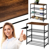 REGAL METALOWY CZARNY/DĄB LOFTOWY SZAFKA NA BUTY 4 POZIOMOWY POSTARZANY