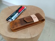 Piórnik, etui na długopisy, jasny brąz, skóra naturalna, ręcznie robione