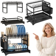 SUSZARKA DO NACZYŃ DWUPOZIOMOWA STOJĄCA OCIEKACZ NA NACZYNIA CZARNA DUŻA