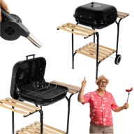 GRILL WĘGLOWY OGRODOWY DUŻY Z POKRYWĄ CHROMOWANY DMUCHAWA RUSZT PÓŁKI KÓŁKA
