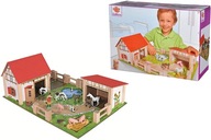 DREWNIANA FARMA ZAGRODA ZWIERZĘTA FIGURKI BUDYNKI AKCESORIA 23 ELEM