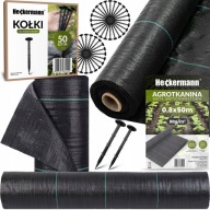 Zestaw Agrotkanina Heckermann 0,8x50m 90g/m2 Czarna + Kołki czarne 50 szt
