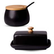 ZESTAW MASELNICZKA POJEMNIK NA MASŁO CZARNA BAMBUS + CUKIERNICZKA CZARNA