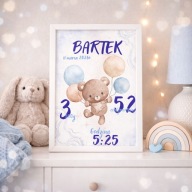 Personalizowana metryczka dla dziecka A4 + ramka GRATIS