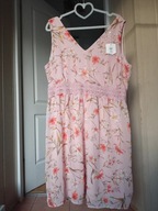 vila 38 m sukienka szyfon midi strecz pastelowy róż wzorek kwatki roślinki