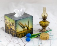 Pudełko na chusteczki, drewniany chustecznik - lato