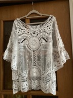 BLUZKA BIAŁA ITALY XL-2XL KORONKA,AŻUR,SIATECZKA