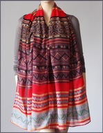 Delikatny SZAL MGIEŁKA WZÓR AZTEC KOLOROWY**190 cm