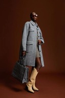 H & M płaszcz krata długi kraciasty trencz szary oversize prosty luźny boho