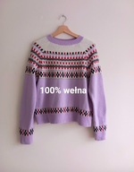 MAERZ MUENCHEN LILIOWY WEŁNIANY SWETER WE WZORY NORWESKI ALPEJSKI ASPEN 38