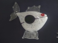 Wspaniała szklana ryba z dobrych czasów PRL , kolorowe szkło 17cm (A217)