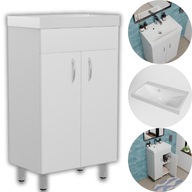 ZESTAW SZAFKA ŁAZIENKOWA Z POLSKĄ UMYWALKĄ BIAŁY LAKIER POŁYSK PÓŁKA NÓŻKI