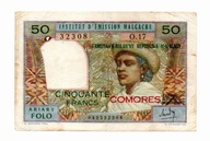 50 Francs 1969r.Madagaskar z nadrukiem Comores rzadki
