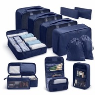 ORGANIZERY PODRÓŻNE DO WALIZKI UBRANIA BUTY BIELIZNA GRANATOWE ZESTAW 10SZT