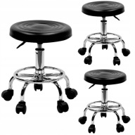 TABORET KRZESŁO STOŁEK Z KÓŁKAMI RONI CZARNY PODSTAWA CHROM SKÓRA PU