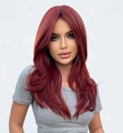 45 CM PERUKA SYNTETYCZNA GRZYWKA CZERWONA BURGUND COSPLAY NATURALNY EFEKT