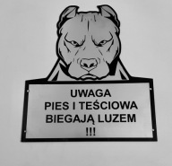 Tabliczka informacyjna uwaga zły pies Pitbull Amstaff śmieszny tekst