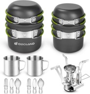 ZESTAW NACZYŃ TURYSTYCZNYCH NA KEMPING KOMPLET NACZYŃ GARNKI PATELNIE