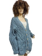 SWETER ciepły kardigan wełniany warkocze L-40/42