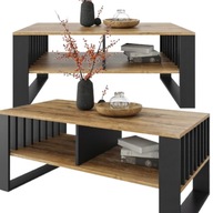 STOLIK KAWOWY LAMELE ST14 DR ŁAWA DREWNO RETRO CZARNY STÓŁ LOFT Z PÓŁKĄ