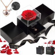 WIECZNA RÓŻA W SZKLE ŚWIECĄCA + NASZYJNIK DLA KOBIETY PREZENT NA WALENTYNKI
