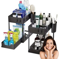 ORGANIZER DO KUCHNI 2 POZIOMOWY CZARNY WYSUWANA PÓŁKA REGAŁ STOJAK POD ZLEW