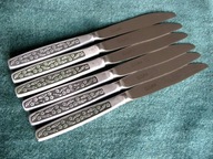 NAJPIĘKNIEJSZE sztućce PRL : NOŻE OBIADOWE w KWIATUSZKI kpl. 6 szt NÓWKI