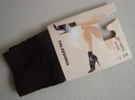 CALZEDONIA brązowe czekoladowe skarpetki wytłaczane wzorki romby 40 DEN