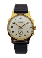 ZŁOCONY MĘSKI NARĘCZNY ZEGAREK POBIEDA SUB-SECOND LATA 60-TE - IDEAŁ