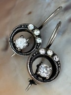 Kolczyki stare srebrne wiszące cyrkonie cz. kompletu