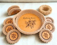 Dzień Matki Zestaw stołowy Taca podkładki kubek serwetnik szydełko grawer