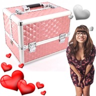 KUFEREK KOSMETYCZNY 3D – RÓŻOWA WALIZKA NA KOSMETYKI I LAMPĘ WALENTYNKI