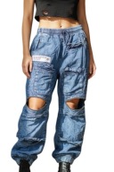 Spodnie bojówki Via Delle Rose #VDR cargo niebieskie bawełna oversize S-XL