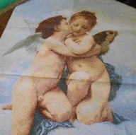 NOWY DUŻY GOBELIN TKANY AMOR i PSYCHE Bouguereau UNIKAT ANIOŁY 110 x 70 cm