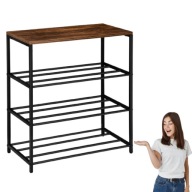 Czarna/Dąb Szafka Półka Regał Na Buty Obuwie Metalowa 4-poziomowa