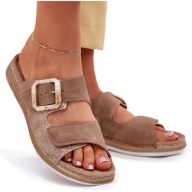 KLAPKI DAMSKIE Z KLAMRĄ RZEP LEKKIE WYGODNE INBLU MK000013 BRĄZOWE 40