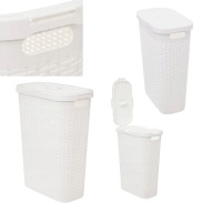 KOSZ NA PRANIE WĄSKI PLASTIKOWY WOLNOSTOJĄCY BIAŁY PRAKTYCZNA POKRYWA 40L