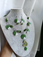 Zestaw biżuterii goblincore - grzybek, kwiatki - szkło, stal nierdzewna