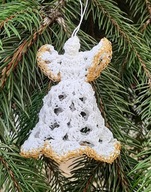 Aniołki szydełkowe biało-złote 10 cm ręcznie robione