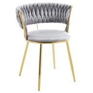 Szare Krzesło Plecione Welurem do Salonu Toaletki Glamour Szary Welur 2szt