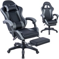 TOP Fotel gamingowy czarno-szary z regulowanym oparciem i podnóżkiem eco